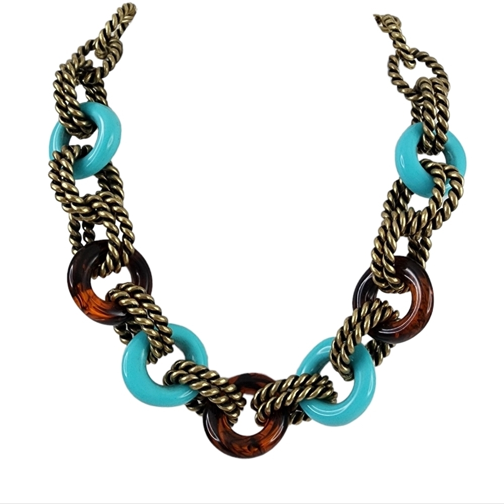 Chico's necklace chunky necklace boho open link turquoise brown - Picture 14 of 15